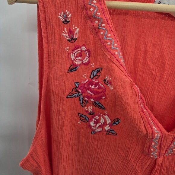 Kelly Renee Orange Sleeveless Embroidered Boho Blouse Size 2x 20-22w - Picture 5 of 10